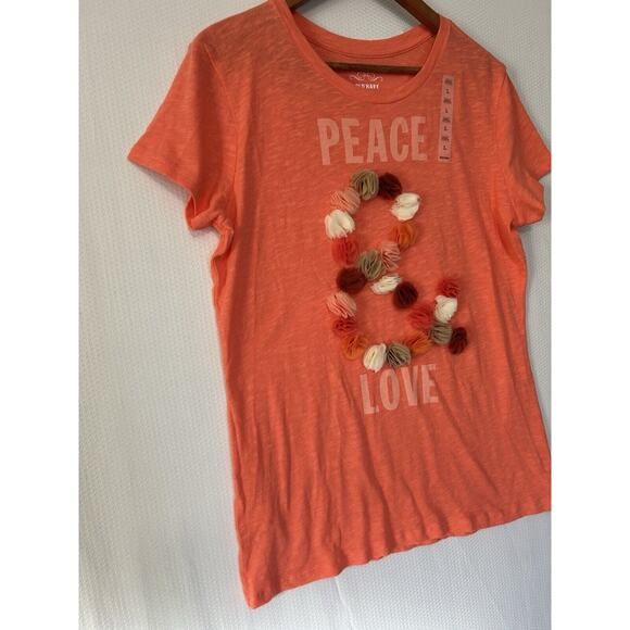Old Navy Orange Peace Love Floral Lightweight Casual Short Sleeve Tee Large NWT - Picture 5 of 12